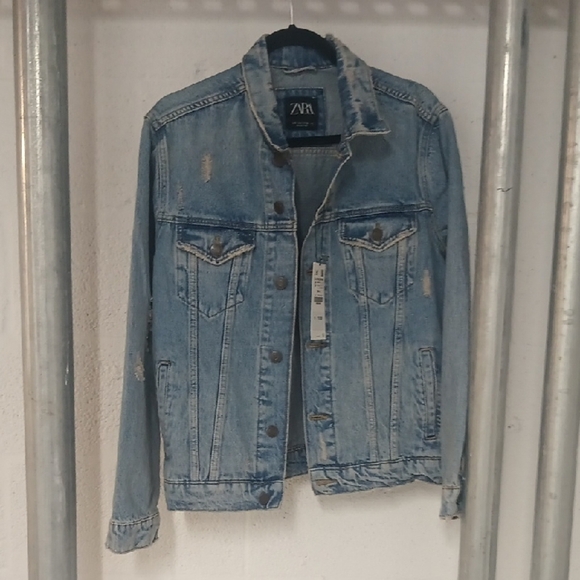 Zara Jackets & Blazers - Zara Light Blue Distressed Jacket